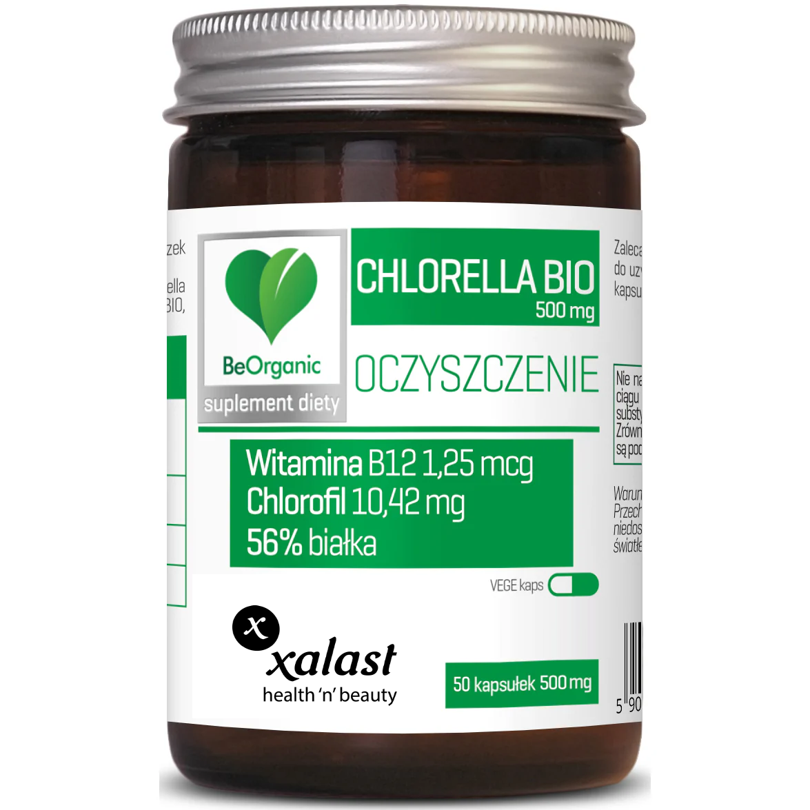 Xalast BeOrganic Chlorella 500mg, 50 capsules, Organic, Gluten Free, Lactose Free, Soy Free, GMO Free