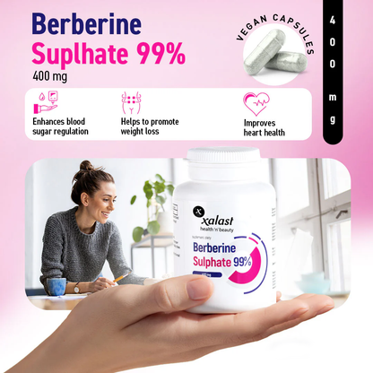 Xalast Berberine Sulphate 400mg 99%, 2 months supply, 60 vegan capsules
