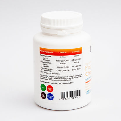 Xalast Magnesium Citrate with Potassium and Vitamin B6 (P-5-P), 100 vegan capsules™