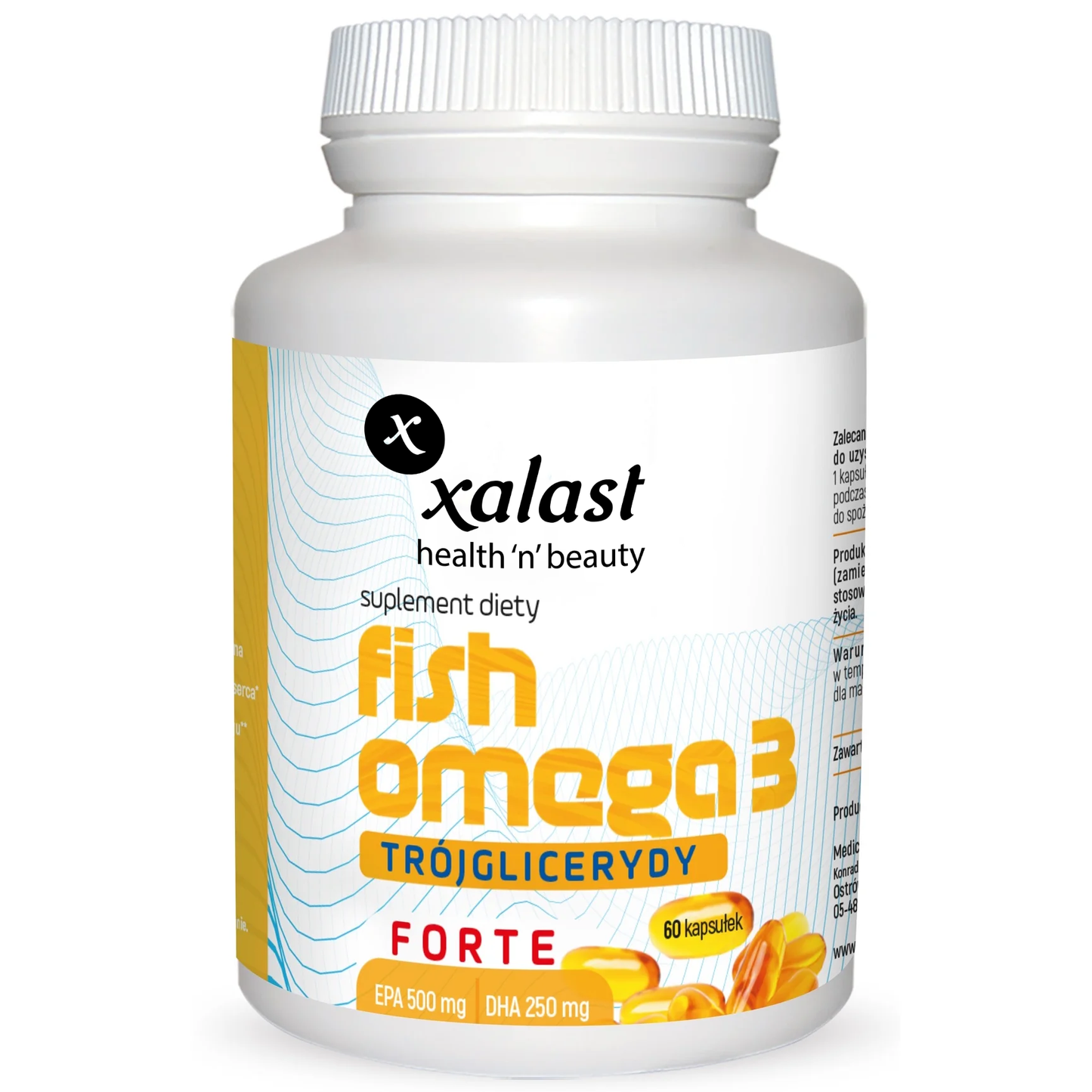 Fish Omega 3 FORTE Triglycerides 500mg EPA / 250mg DHA, 60 capsules,  High dose of EPA and DHA essential fatty acids